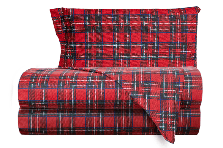 Completo letto lenzuola federe letto stampa fantasia 100% Cotone Made in Italy SCOZZESE ROSSO PIAZZA E MEZZA