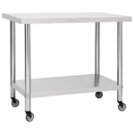 vidaXL Tavolo da Lavoro Cucina con Ruote 80x60x85 cm in Acciaio Inox