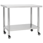 vidaXL Tavolo da Lavoro Cucina con Ruote 100x60x85 cm in Acciaio Inox