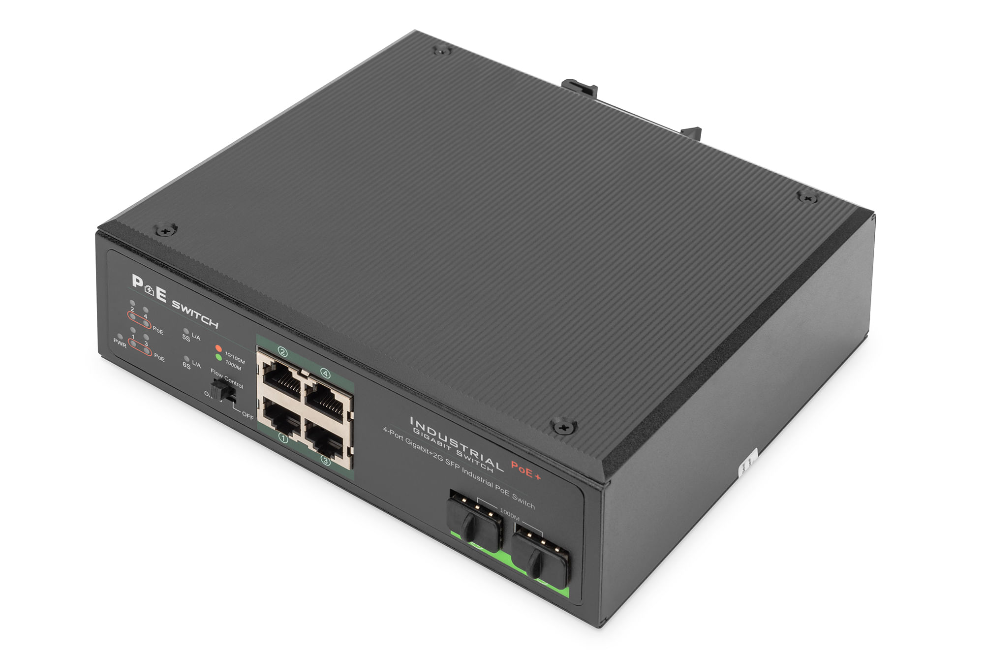 Digitus Switch PoE di rete Gigabit Ethernet a 4 porte, industriale, non gestito, 2 SFP uplink