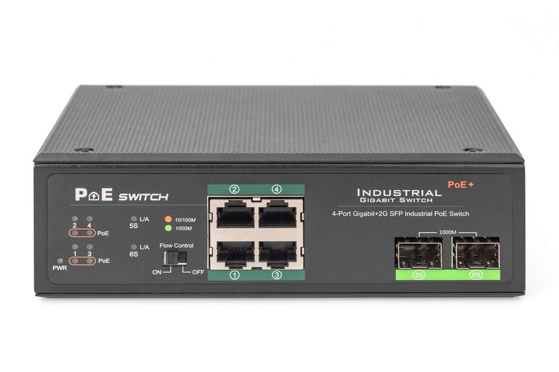 Digitus-Switch-PoE-di-rete-Gigabit-Ethernet-a-4-porte-industriale-non-gestito-2-Uplink-SFP