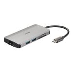 D-LINK HUB USB-C 8-IN-1 CON HDMI, ETHERNET, LETTORE CARD E POWER DELIVERY 60W, USCITE: HDMI x1, Ethernet x1, USB 3.0 x3,