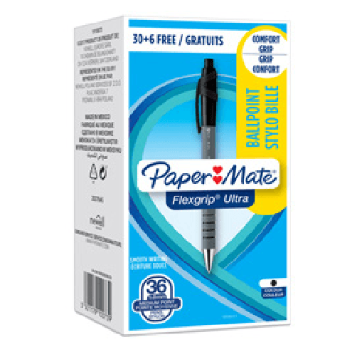 PAPERMATE-Penna-a-sfera-a-scatto-Flexgrip-Ultra----punta-10mm---nero---Papermate---conf.-30-6-pezzi