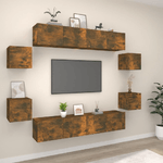 Set Mobili Porta TV 8pz Rovere Fumo in Legno Ingegnerizzato