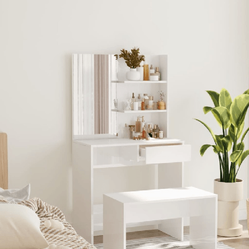 Toeletta con Specchio Bianco lucido 74,5x40x141 cm