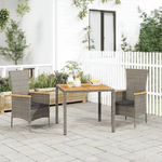 Set da Pranzo da Giardino 3 pz con Cuscini in Polyrattan Grigio