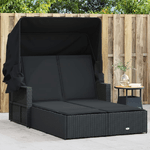 vidaXL Lettino Prendisole Doppio Baldacchino e Cuscini Nero Polyrattan