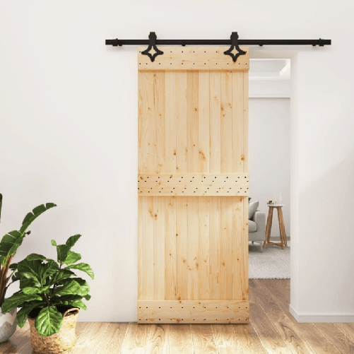 vidaXL Porta Scorrevole con Set Hardware 85x210 cm Legno Massello Pino