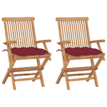 vidaXL Sedie Giardino 2 pz con Cuscini Rosso Vino Legno Massello Teak