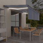 vidaXL Tenda Sole Retrattile Manuale con LED 5x3m Blu e Bianco