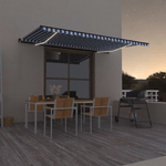 vidaXL Tenda da Sole Retrattile Manuale con LED 500x300cm Blu e Bianco