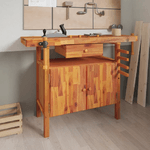 Banco Lavoro Cassetto e Morse 92x48x83 cm Legno Massello Acacia