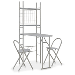 vidaXL Set Tavolo e Sedie Pieghevoli Scaffale 3 pz MDF Acciaio Grigio