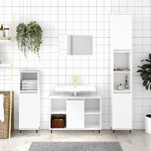 vidaXL Armadietto Bagno Bianco Lucido 30x30x100cm in Legno Multistrato