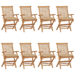 Sedie da Giardino con Cuscini Beige 8 pz in Massello di Teak