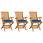 vidaXL Sedie da Giardino con Cuscini Blu 3 pz Legno Massello di Teak