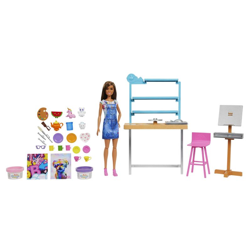 Barbie-Relax-and-Create-Atelier---Playset-con-Bambola-e-Plastilina-per-Vasi-e-Pittura---25--Accessori---Alta-29-cm---Regalo-per-Bambini-3-7-Anni