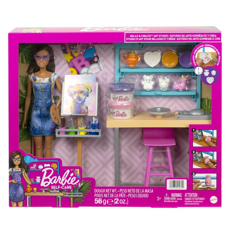 Barbie-Relax-and-Create-Atelier---Playset-con-Bambola-e-Plastilina-per-Vasi-e-Pittura---25--Accessori---Alta-29-cm---Regalo-per-Bambini-3-7-Anni