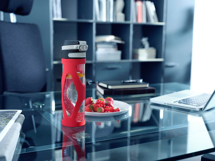 Leifheit-03256-borraccia-Uso-quotidiano-Fitness-Sport-600-ml-Vetro-Polipropilene--PP--Silicone-Nero-Rosso-Trasparente