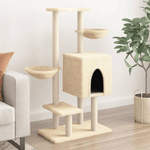 vidaXL Albero per Gatti con Tiragraffi in Sisal Crema 117 cm