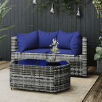 vidaXL Set Divani da Giardino 3 pz con Cuscini in Polyrattan Grigio