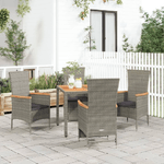 Set da Pranzo da Giardino 5 pz con Cuscini in Polyrattan Grigio