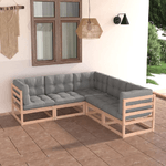 vidaXL Set Divani da Giardino 5 pz con Cuscini Legno Massello di Pino