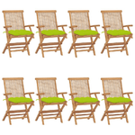 vidaXL Sedie Giardino con Cuscini Verde Chiaro 8pz Legno Massello Teak