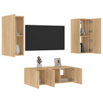 vidaXL Mobili TV a Muro con LED 4pz Rovere Sonoma Legno ingegnerizzato