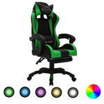 Sedia da Gaming con Luci a LED RGB Verde e Nera in Similpelle