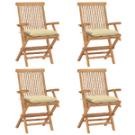 vidaXL Sedie da Giardino con Cuscini Bianco Crema 4pz Massello di Teak