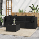 vidaXL Set Divani da Giardino 4 pz con Cuscini Nero in Polyrattan