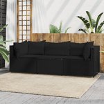 vidaXL Set Divani da Giardino 3 pz con Cuscini Nero in Polyrattan