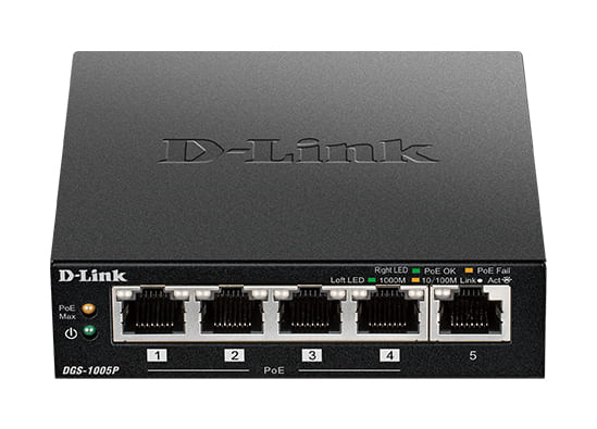 D-Link-DGS-1005P-Non-gestito-L2-Gigabit-Ethernet--10-100-1000--Supporto-Power-over-Ethernet--PoE--Nero
