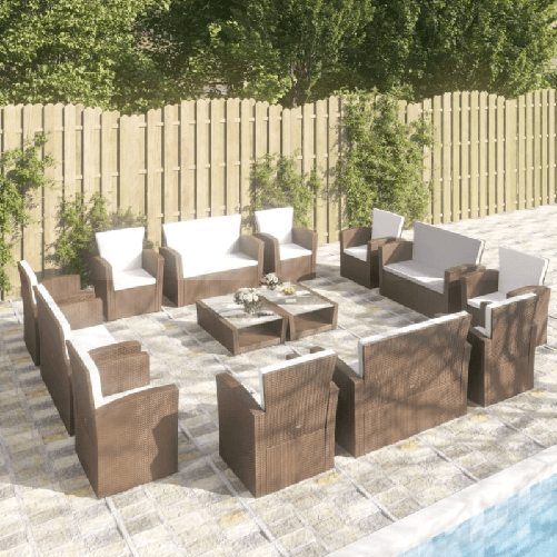 vidaXL Set Divani da Giardino 16 pz con Cuscini in Polyrattan Marrone