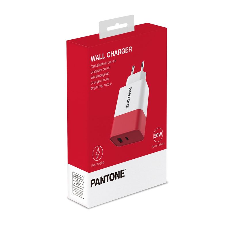Pantone-PT-PDAC02R1-Caricabatterie-per-dispositivi-mobili-Smartphone-Tablet-Rosso-Bianco-AC-Ricarica-rapida-Interno