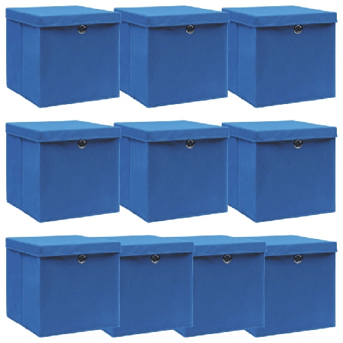 vidaXL Scatole Portaoggetti con Coperchi 10pz Blu 32x32x32 cm Tessuto