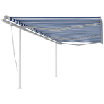 Tenda da Sole Retrattile Manuale con Pali 6x3m Blu e Bianca