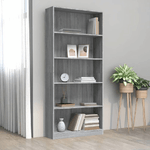 Libreria 5 Ripiani Grigio Sonoma 80x24x175 cm Legno ingegnerizzato