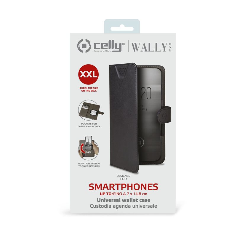 Celly-Wally-One-XXL-custodia-per-cellulare-14-cm--5.5---Custodia-flip-a-libro-Nero