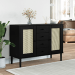 Credenza SENJA Aspetto Rattan Nero 112x40x80 cm Massello Pino