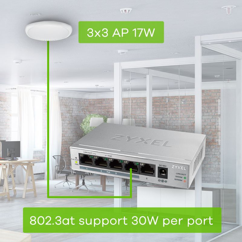 Zyxel-GS1005HP-Non-gestito-Gigabit-Ethernet--10-100-1000--Supporto-Power-over-Ethernet--PoE--Argento