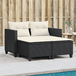 vidaXL Divano da Giardino 2 Posti con Sgabelli Nero in Polyrattan