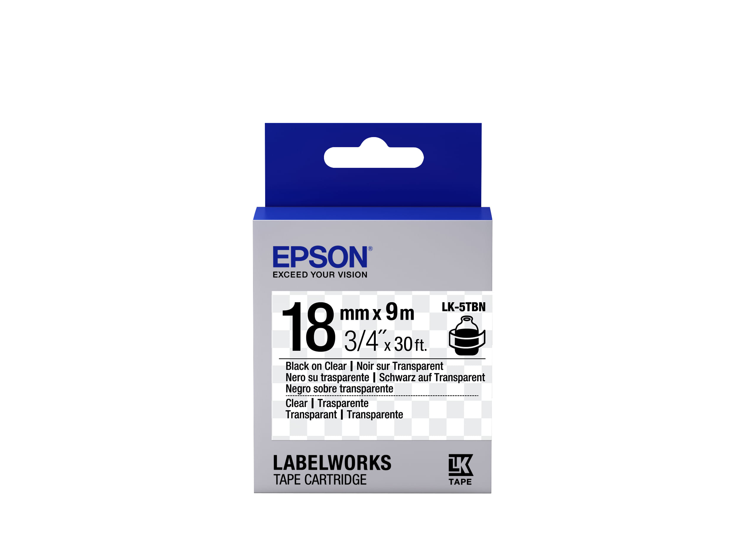 Epson Nastro fondo Trasparente per testo Nero 18-9 LK-5TBN