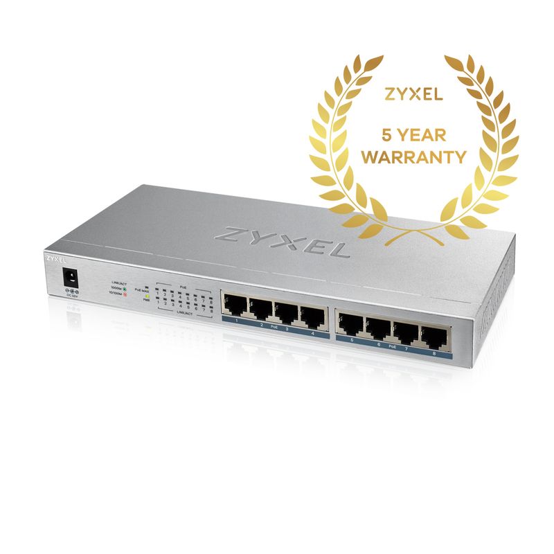 Zyxel-GS1008HP-Non-gestito-Gigabit-Ethernet--10-100-1000--Supporto-Power-over-Ethernet--PoE--Grigio