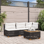 vidaXL Divano da Giardino a 3 Posti con Cuscini Nero in Polyrattan