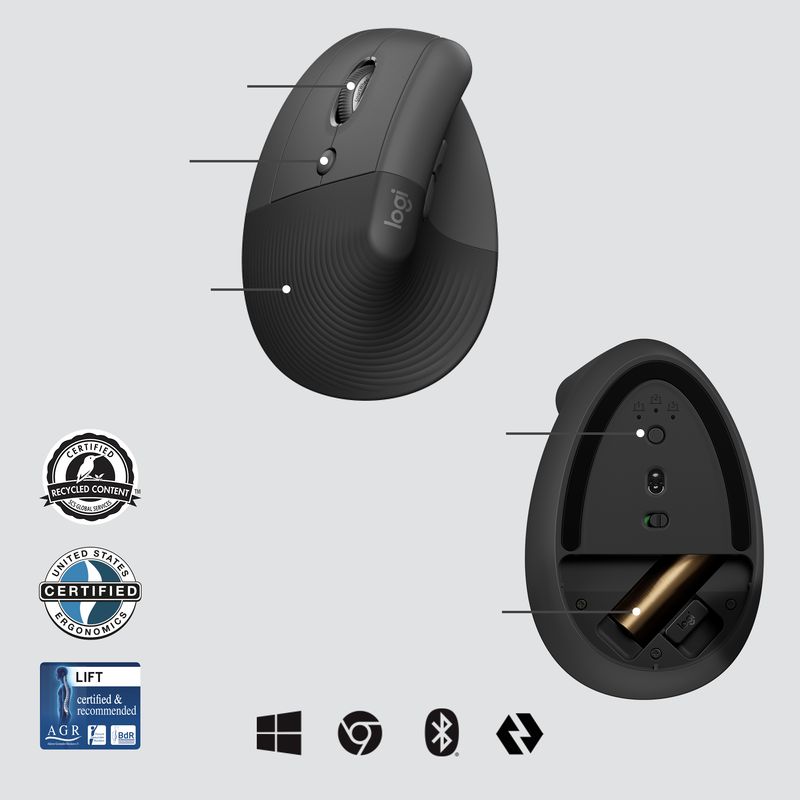 Logitech-Lift-for-Business-mouse-Mancino-RF-senza-fili---Bluetooth-Ottico-4000-DPI