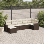 vidaXL Set Divani da Giardino 7 pz con Cuscini Marrone in Polyrattan