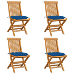 vidaXL Sedie da Giardino con Cuscini Blu 4 pz Massello di Teak