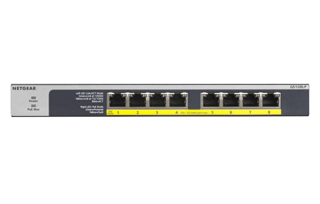 NETGEAR-GS108LP-Non-gestito-Gigabit-Ethernet--10-100-1000--Supporto-Power-over-Ethernet--PoE--1U-Nero-Grigio